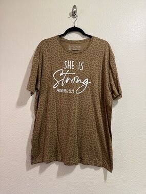 She Is Strong Leopard Graphic Tee - Brown